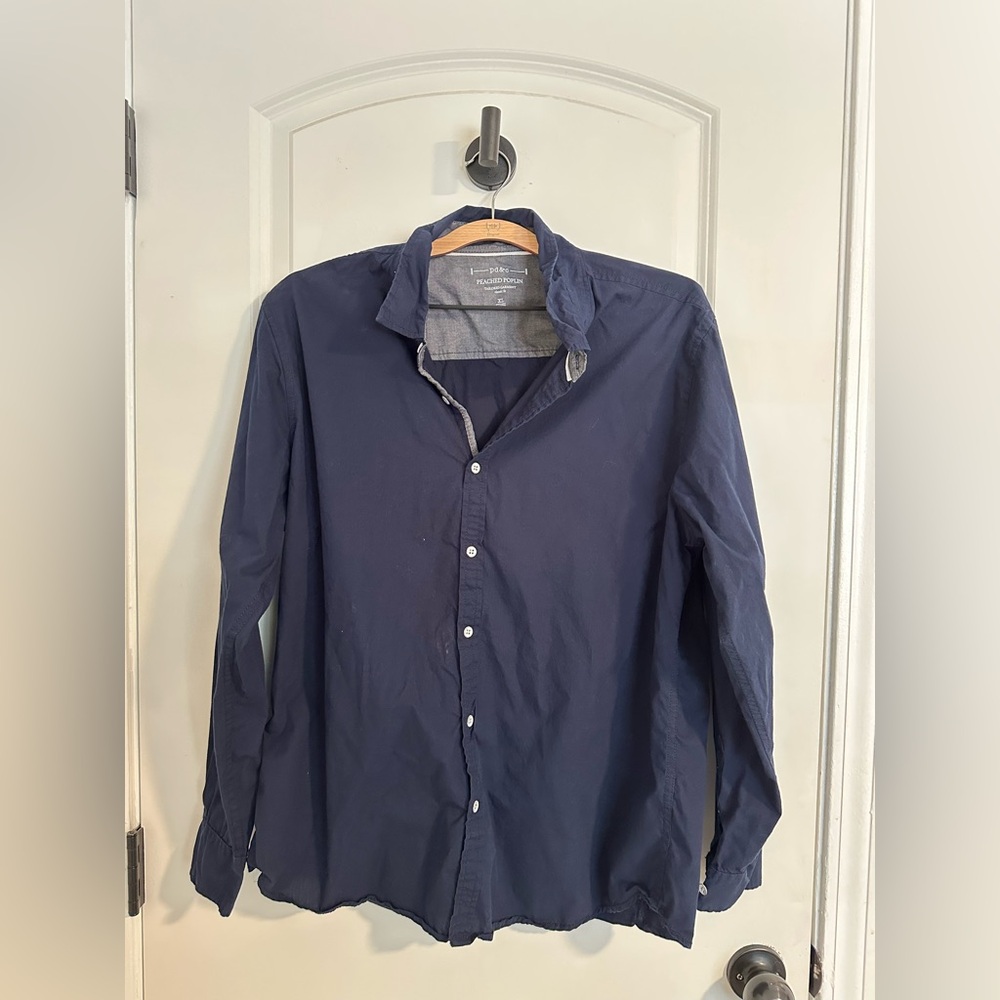 PD&C Navy Casual Button Down Shirt 100% Cotton xl preppy business casual